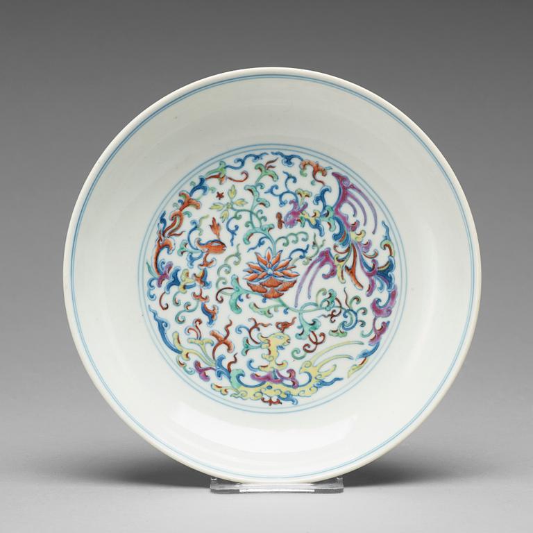 A doucai dish, Republic (1912-49), with Daoguangs six character mark.