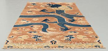 A PILLAR CARPET, an antique Ningxia figural, China late Qing, ca 304 x 130-170 cm.