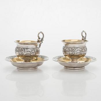 Kaffekoppar, ett par, silver och förgyllt silver (12L), sannolikt A F Bergmüller, Weissenfels, ca 1820. Empir.