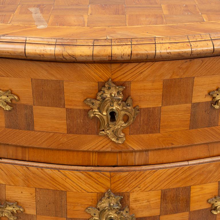 A Swedish rococo parquetry commode, later part 18th century.