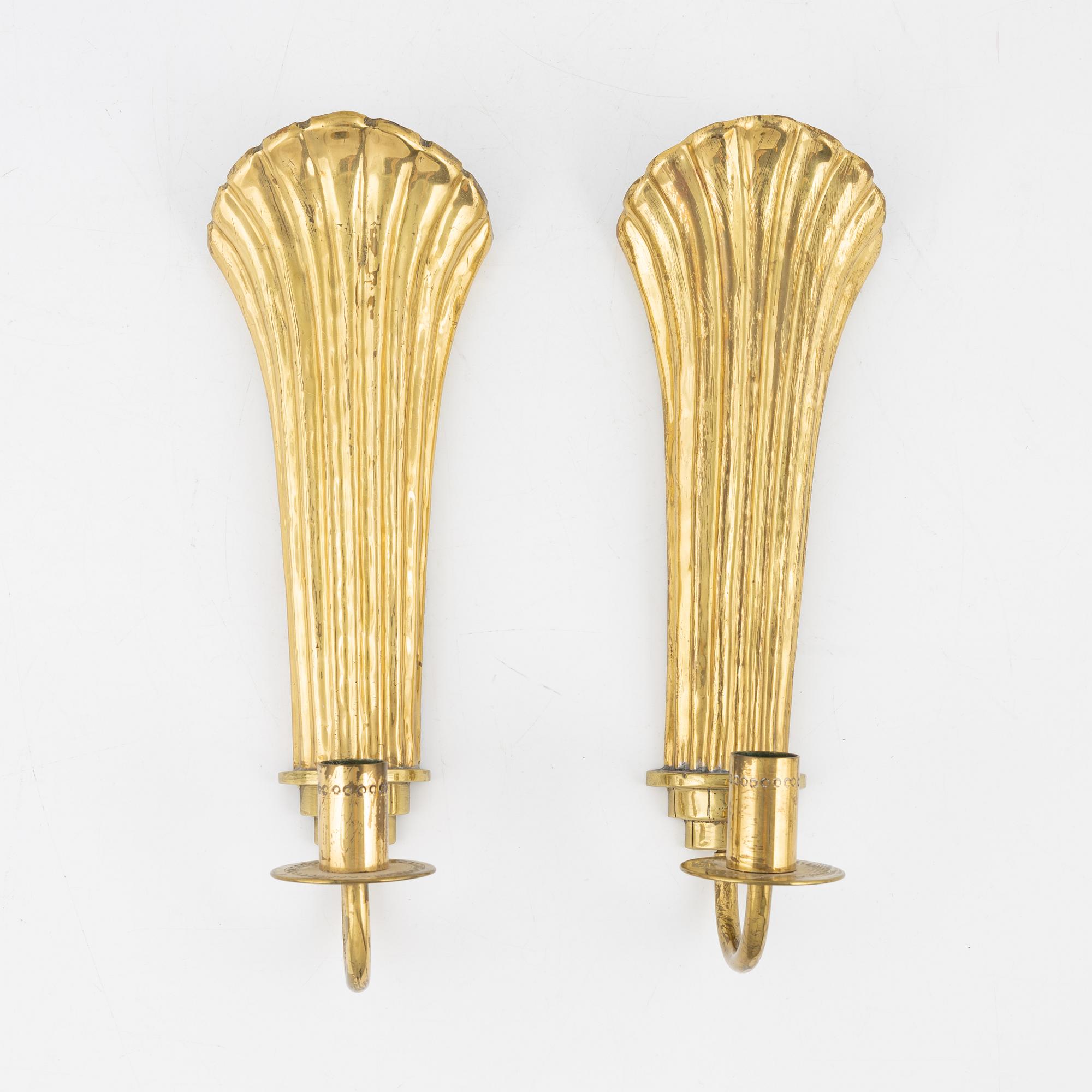 Lars Holmström, a pair of brass wall sconces, Firma Lars Holmström, Arvika.