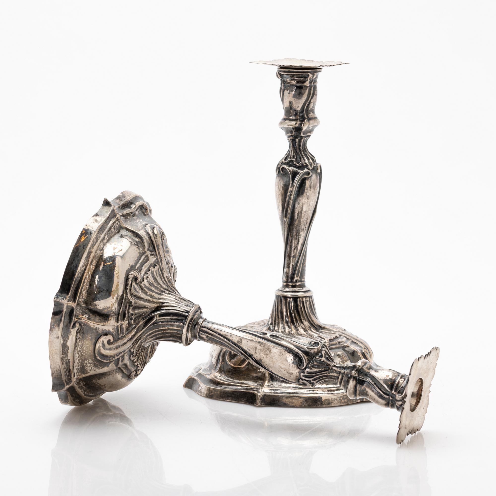 Ljusstakar, ett par, silver, Conrad Jurgen Hartwig, Schleswig.