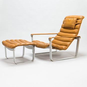 ILMARI LAPPALAINEN, a pair of 'Pulkka' lounge chairs with ottomans for , Asko, Finland.