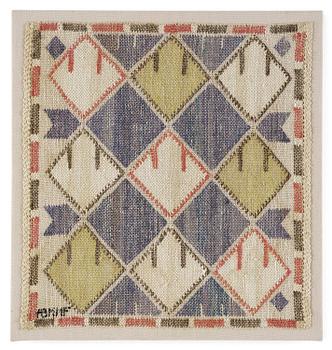 384. Märta Måås-Fjetterström, a textile. 'Linneknoppen', flat weave, c. 42 x 39 cm, signed AB MMF.