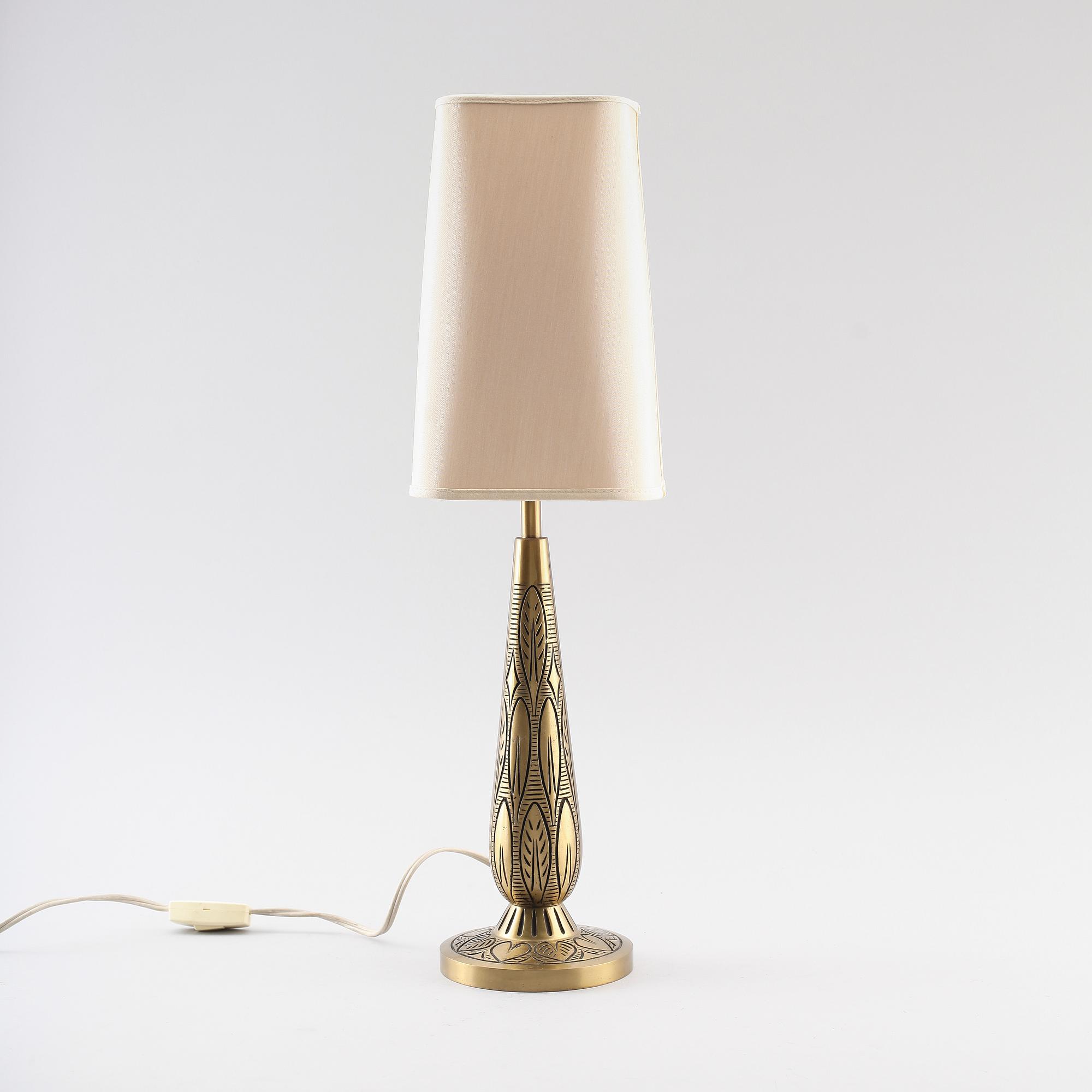 BORDSLAMPA, mässing, EB, 1900-talets mitt.