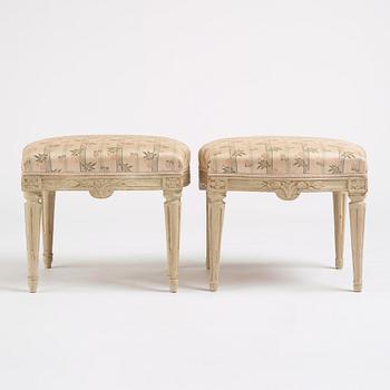 Two Gustavian matching stools, Stockholm, second part of the 18th century.