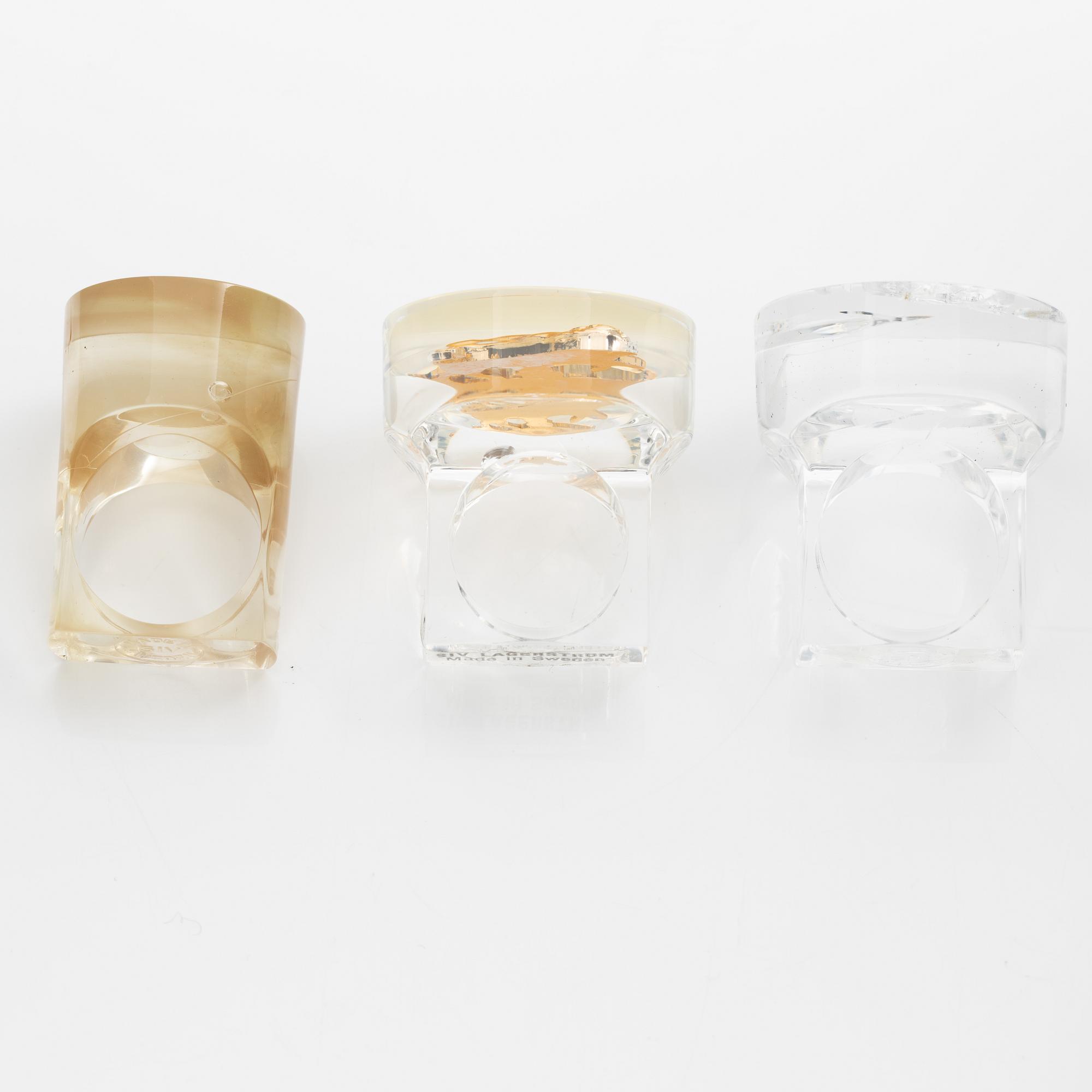 Siv Lagerström, tre ringar akrylplast, 1970-tal.