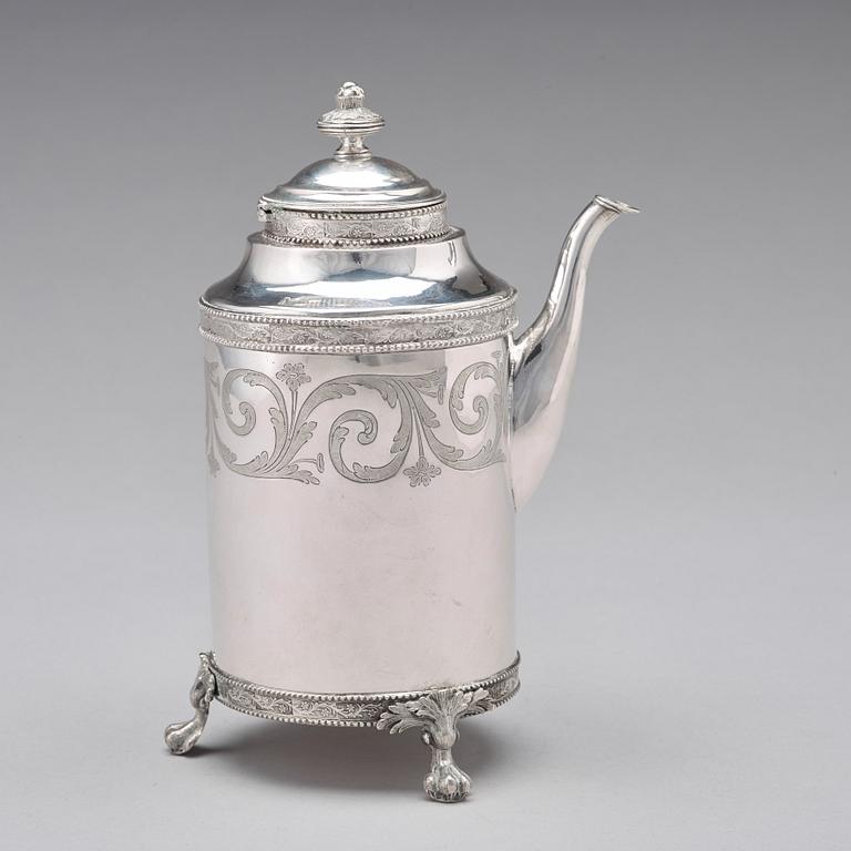 A Swedish late 18th century silver coffee-pot, mark of J. Henrik Frodell, Stockholm 1797.