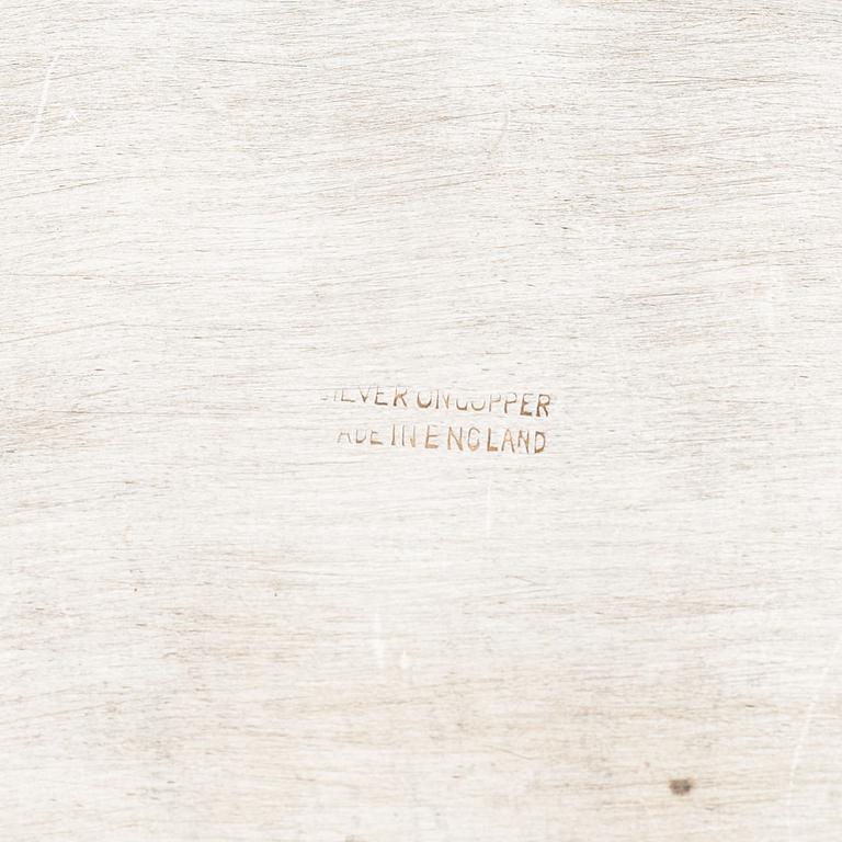 A Sheffield England tray, Silver plated on copper, from around the year 1900.