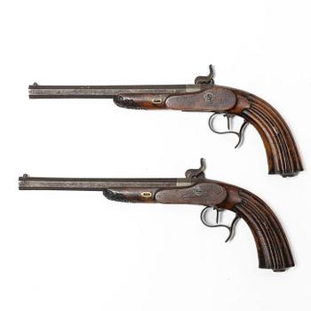 Slaglåspistoler, ett par, belgiska, 1800-talets första hälft.