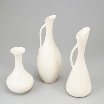 GUNNAR NYLUND, three stoneware vases and two stoneware bowls, Rörstrand, Sweden.