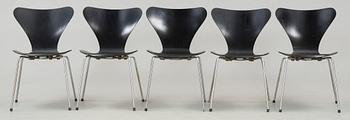 STOLAR, 5 st, "Sjuan", Arne Jacobsen, Fritz Hansen, 1960-70-tal.