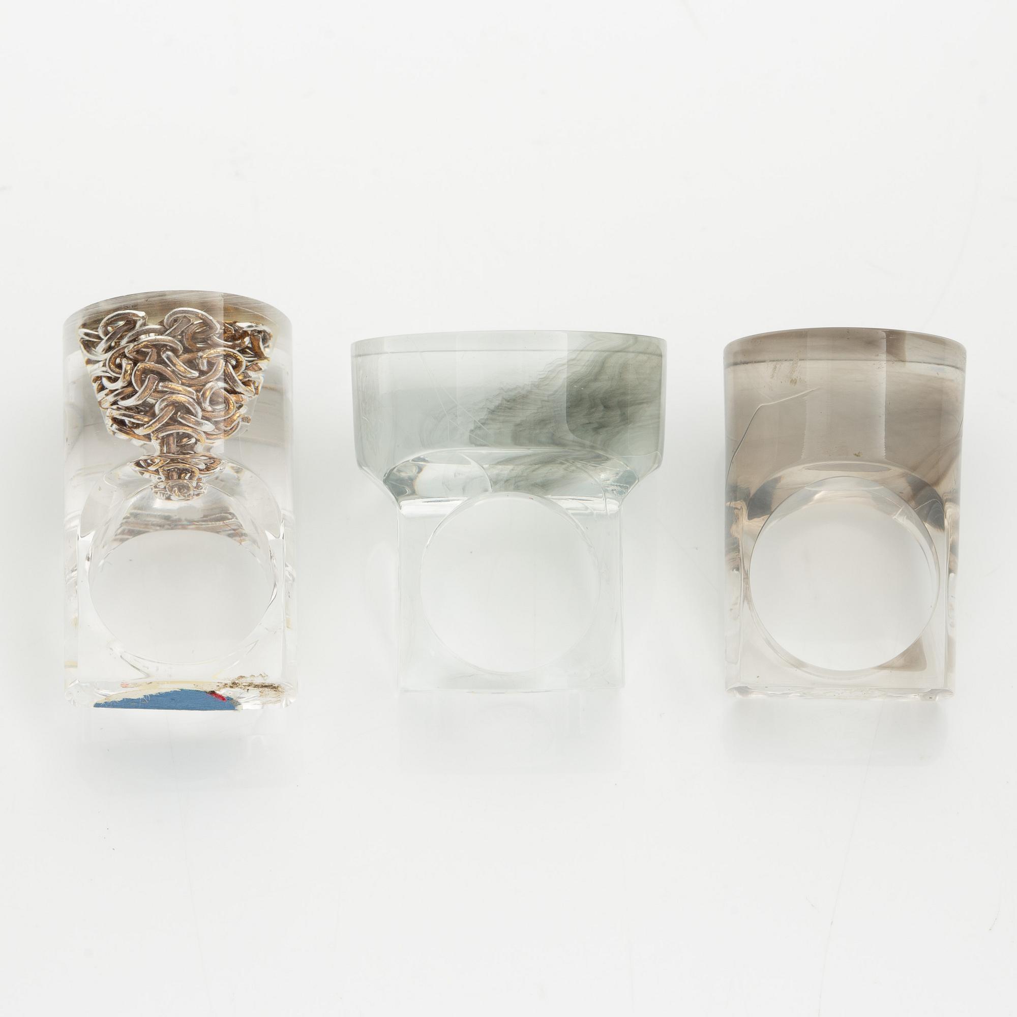 Siv Lagerström, three rings, acrylic plastic, 1970s.