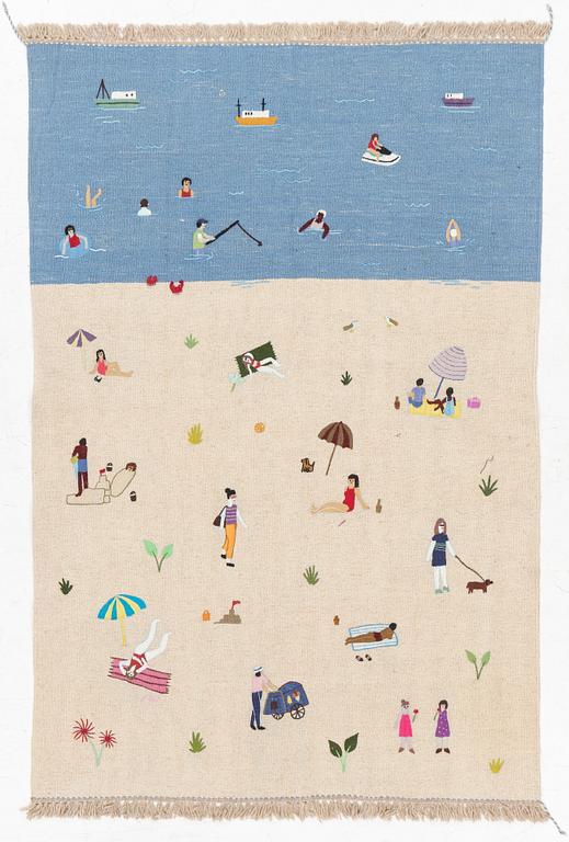 Matta, handbroderad Kelim, ca 186 x 122 cm.