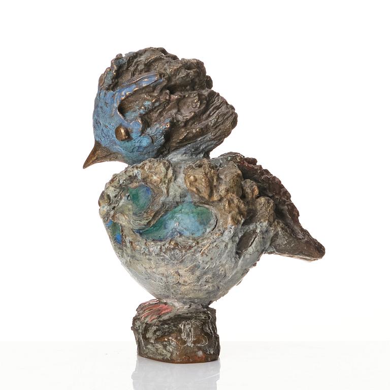Tyra Lundgren, a patinated and painted bronze sculpture of a bird, Sweden, probably 1970s.