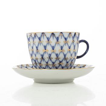 Coffee and tea service, 32 pieces, "Cobalt Net", Lomonosov, Soviet Union.