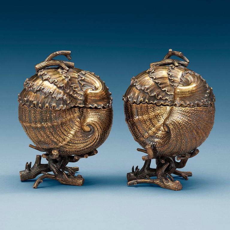 A pair of Russian mid 19th century silver-gilt bonbonjeres, marks of Carl Tegelsten, St. Petersburg 1851.