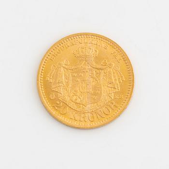 Oscar II, guldmynt, 20 kronor, 1889.