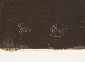 Roj Friberg, färglitografi, monogramsignerad, numrerad V/XXV och daterad -93.