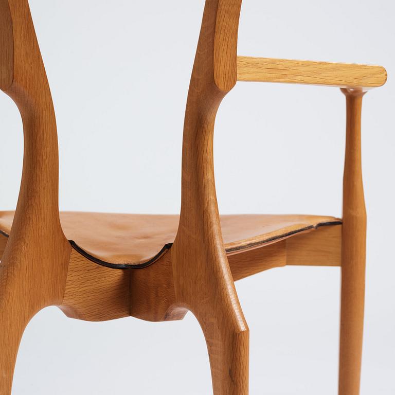 Oscar Tusquets Blanca, a set of 8 oak chairs, "The Gaulino Chair", Carlos Jane, Spain, first edition ca 1987-1988.