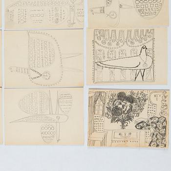 Birger Kaipiainen, samling originalskisser, 38 st, blyerts, på Rörstrands avlöningskontorets konteringskort, 1954 - 1958.