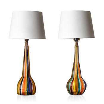 189. Two similar Barovier & Toso glass table lamps, Murano, Italy 1950-60's.