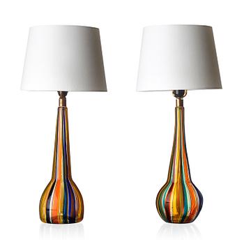 Two similar Barovier & Toso glass table lamps, Murano, Italy 1950-60's.