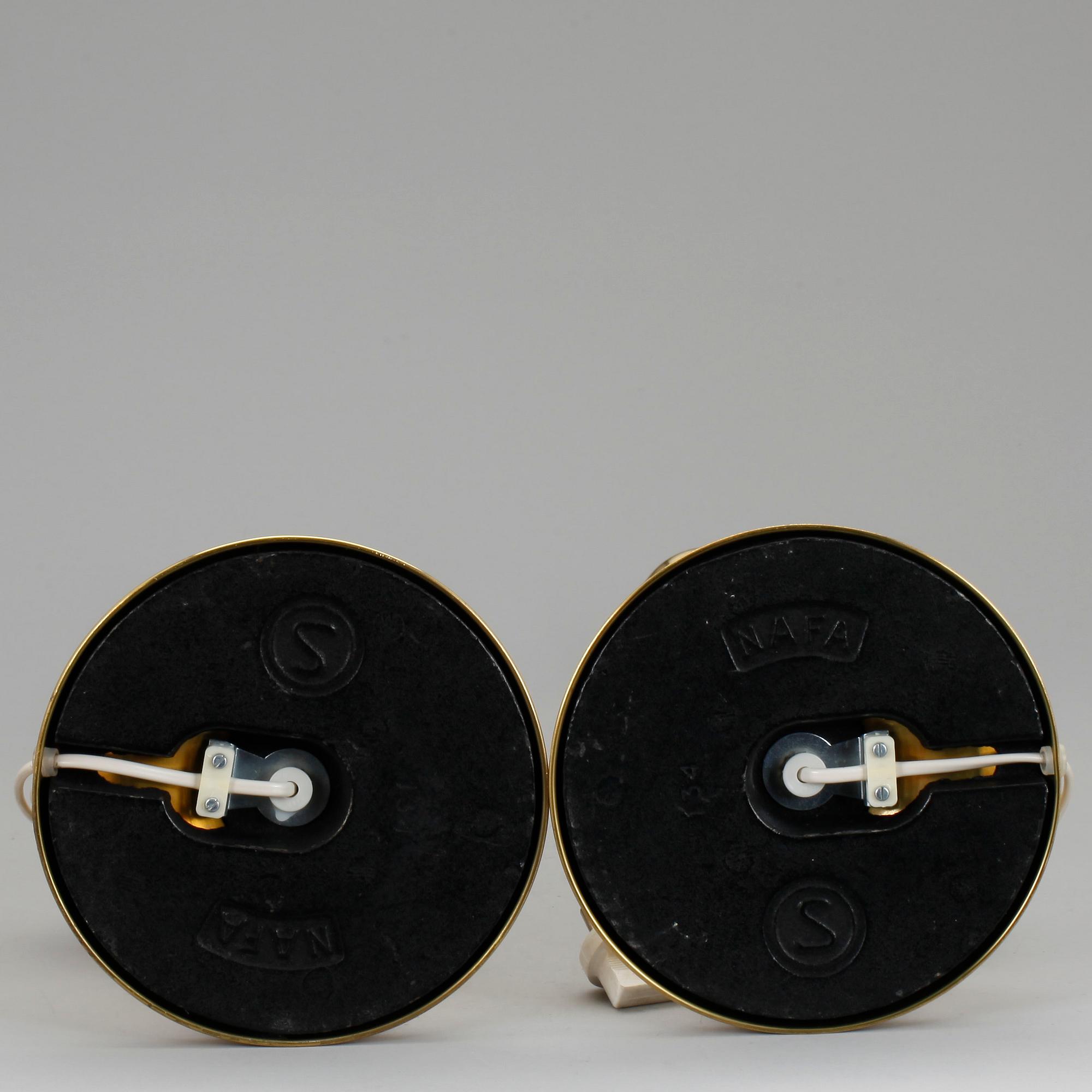 BORDSLAMPOR, ett par, mässing, 1900-talets andra hälft.