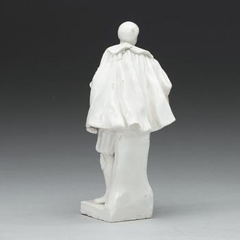 A Swedish Marieberg soft paste figure of a comedia del arte figure, 18th Century.