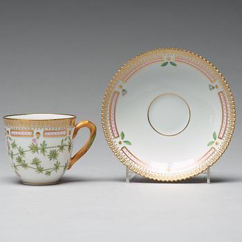 A set of four Royal Copenhagen 'Flora Danica' coffee cups with saucers, Denmark, 20th Century.