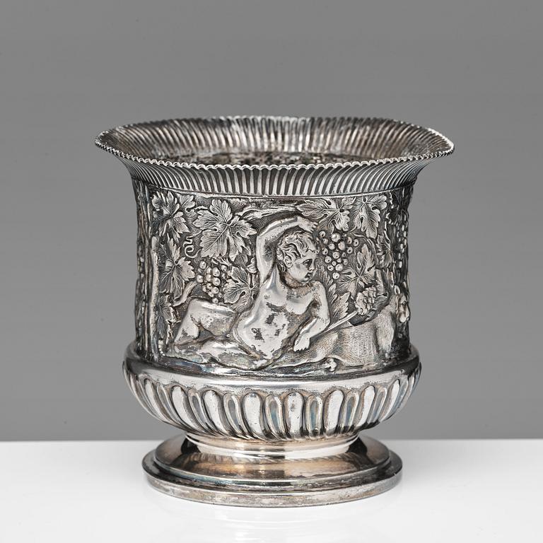 An 19th/20th century silver plated beaker/vase.