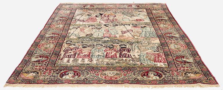 An antique pictoral Kerman rug, ca. 229 x 144 cm.