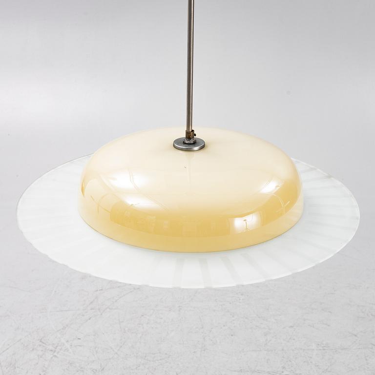 A glass and metal ceiling light, ca 1930's.