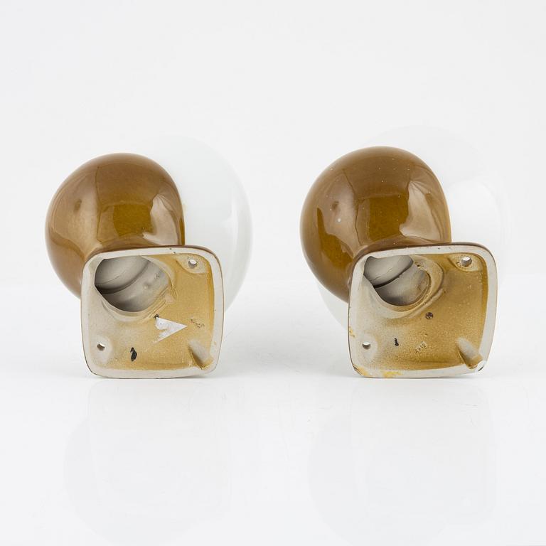 Gunnar Nylund, a pair of glass and porcelain wall lights from the 'Lyx' series, Ifö Electric, Sweden, 1960's.