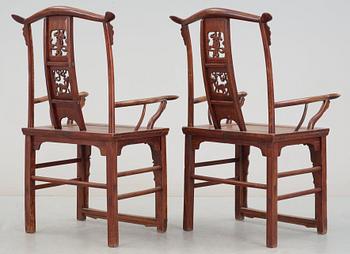 A pair of hardwood armchairs, late Qing dynasty (1644-1912).