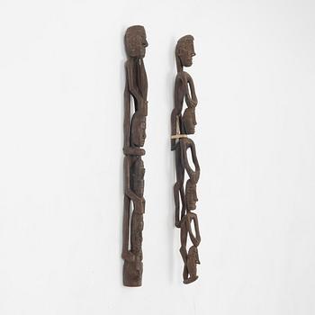 Two Asmat wood carvings/sculptures, Indonesia, Jakarta, 20th Century.