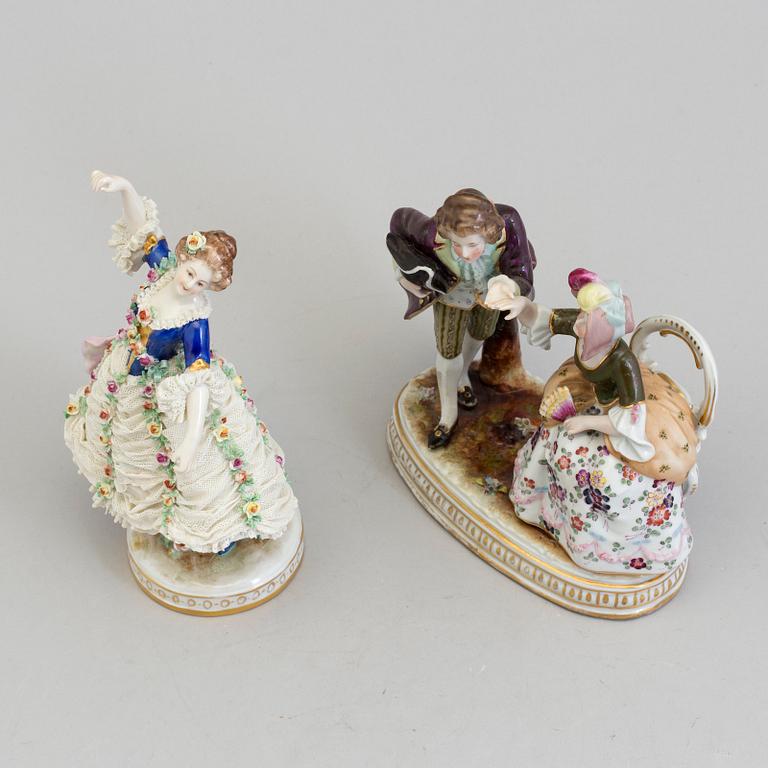 2 european porcelain figurines, ca 1900.