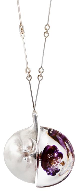 A BJÖRN WECKSTRÖM sterling and plexi glass pendant and chain, Lapponia Finland 1970's.
