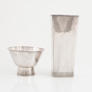 A silver vase and bowl, mark of Öhmans successor P Aug, Lycksele 1963 and 1962.