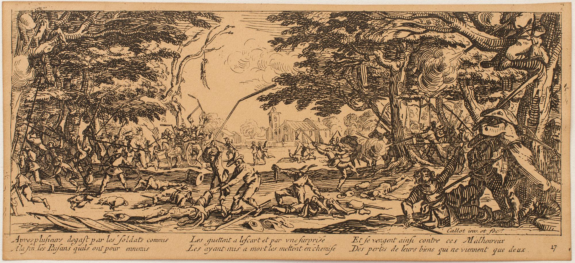 JACQUES CALLOT, Book, collection of 18 etchnings from Les miseres et les mal-hevrs de la gverre. 1633, later edition.