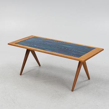 Stig Lindberg & David Rosén, an oak and enamel coffee table from Nordiska Kompaniet and Gustavsberg, 1950's.