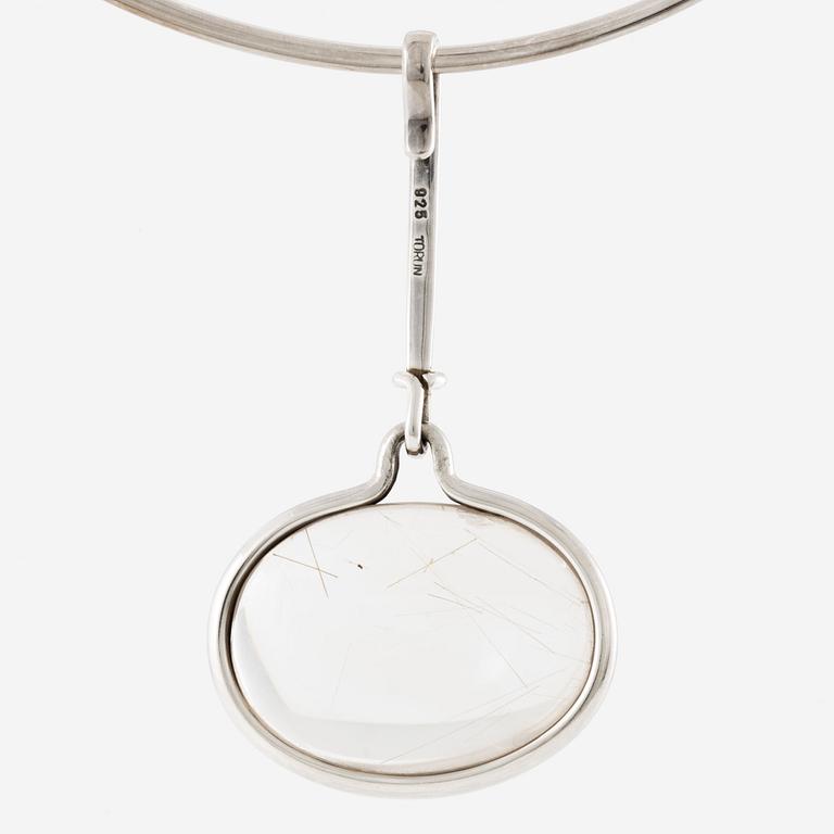 Vivianna Torun Bülow-Hübe, neck ring with pendant, sterling silver and rutilated quartz, contemporary.