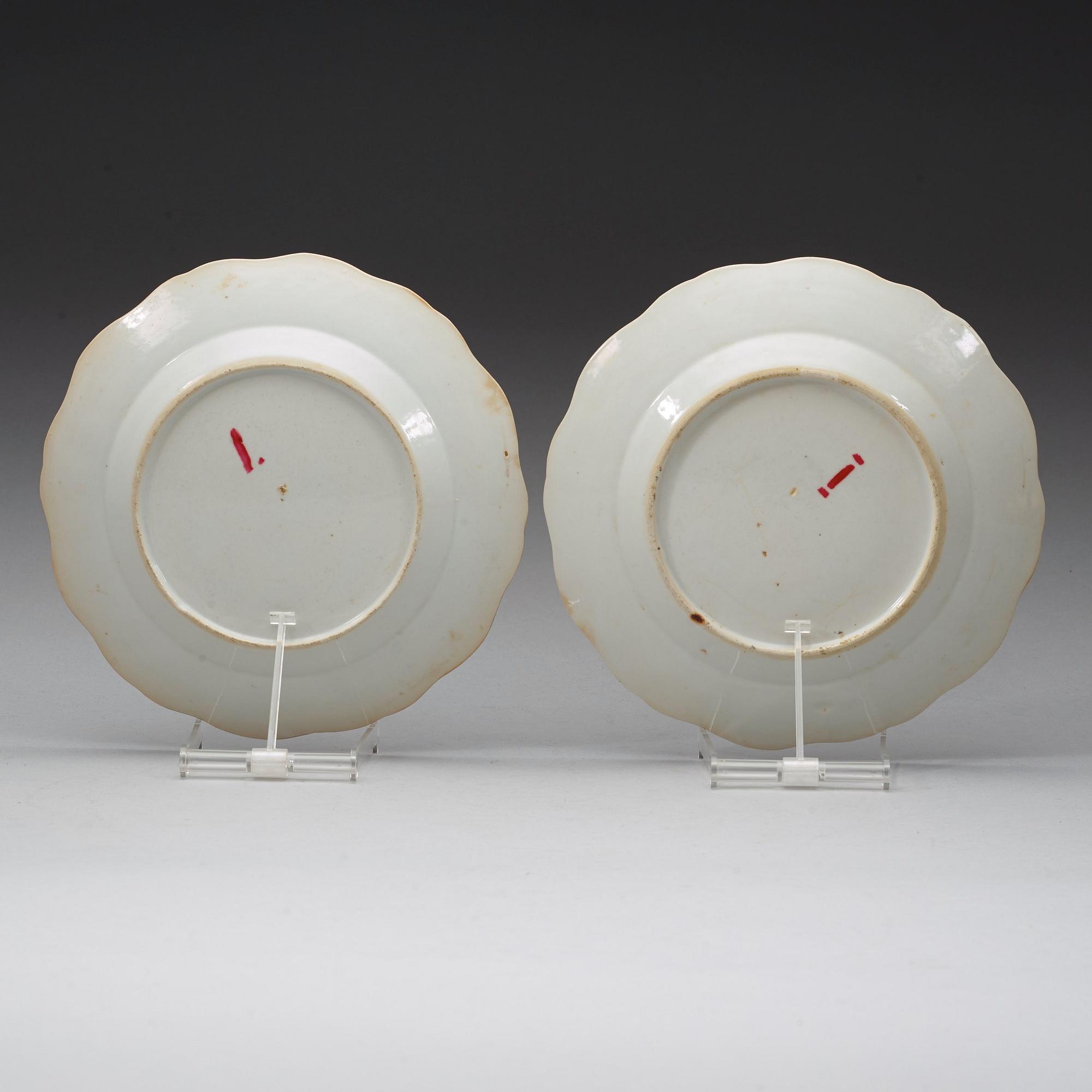 A pair of famille rose armorial dishes for Claes Alströmer, Qing dynasty, Qianlong (1736-95), ca 1770.