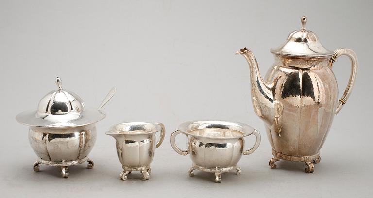 KAFFESERVIS, 4 del, silver, K Andersson, 1920-tal. Vikt ca 1542 g.