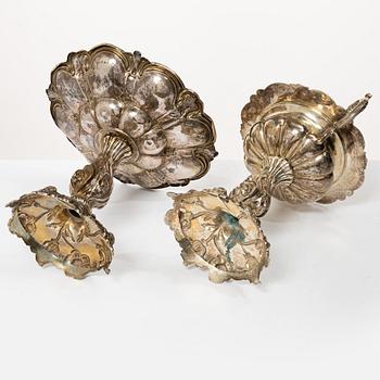 A Swedish silver sugar bowl and a centerpiece bowl, marks of G Möllenborg (Ferón) and C Hammer, Stockholm 1850-1860.