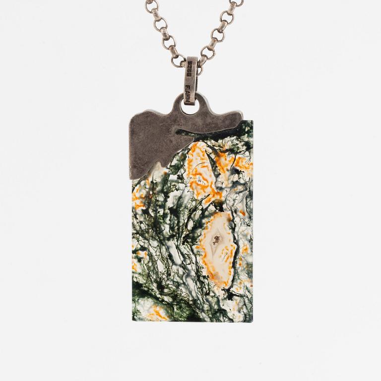 Silver and moss agate necklace, Frank Ahm.