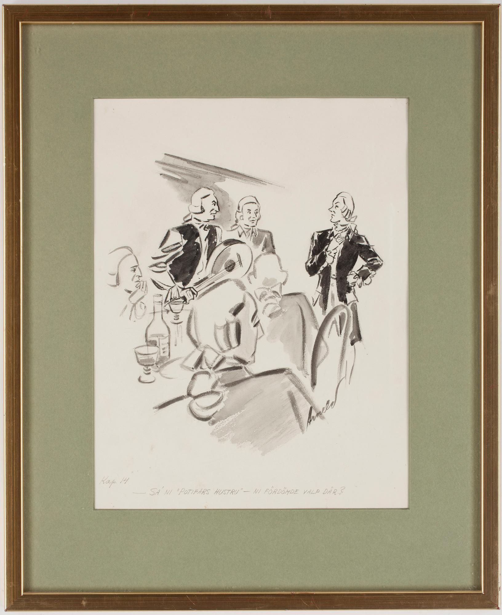 HANS ARNOLD, tuschteckning, sign.