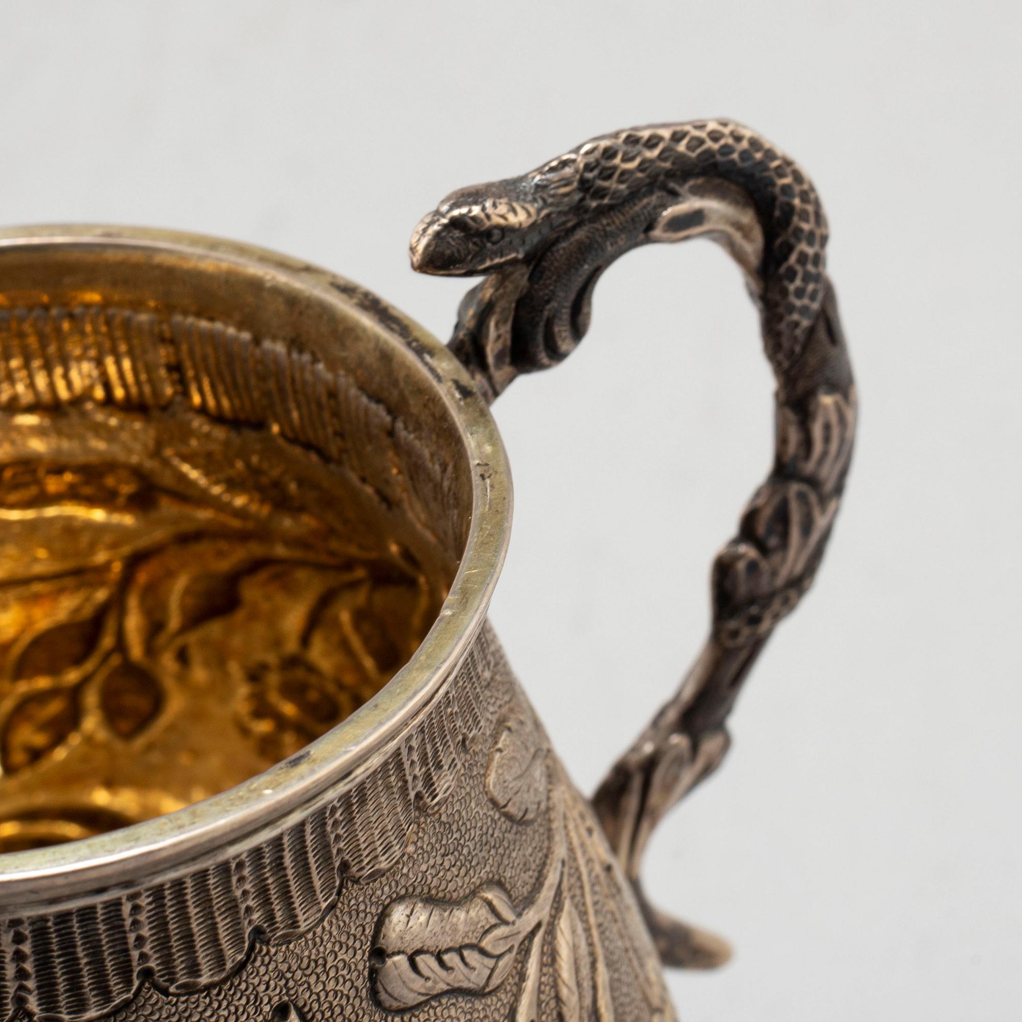 A SILVER TANKARD, indistinct marks, makers mark M&Co.