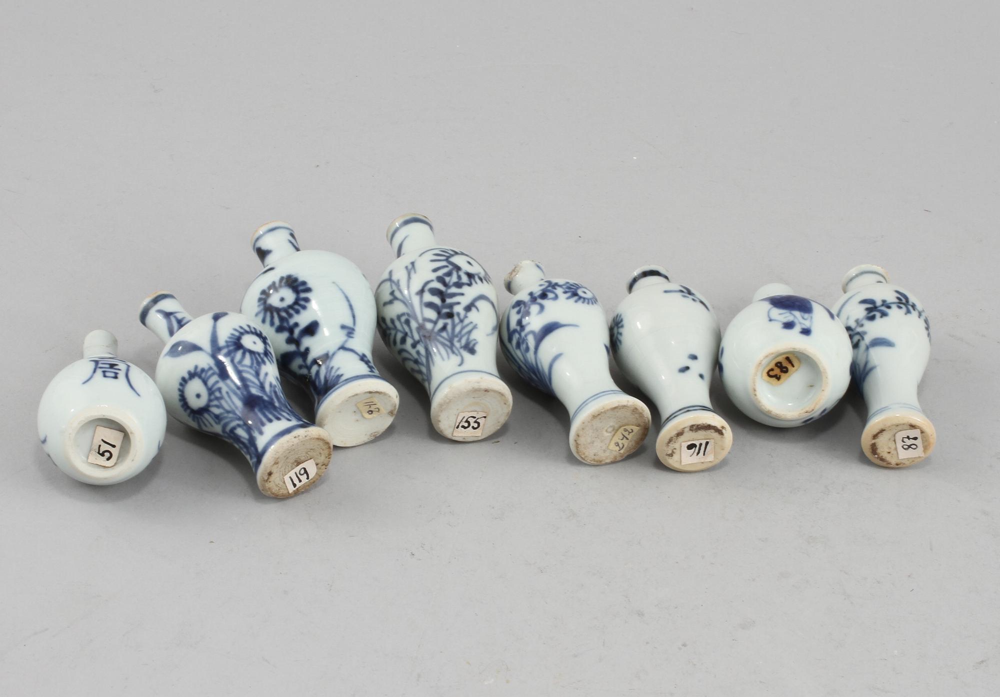 MINIATYRER, 8 st, porslin, Kina, 1800/1900-tal.