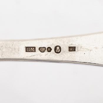 Gustaf Möllenborg, fiskbestick, 12 st, silver, modell "Svensk rund", Stockholm, 1916-18.